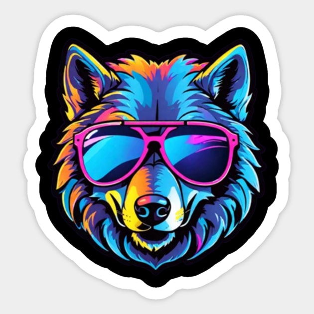 Cool Neon Wolf (Small Version) Sticker by VRMonkeyz